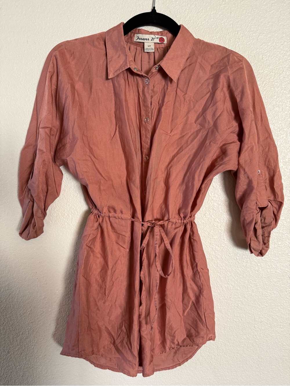 Forever 21 Dusty Rose Button-Front Shirt Mini Dress Size Small